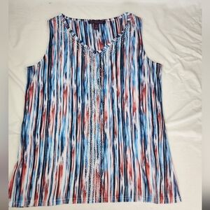 Gloria Vanderbilt Blue and White Sleeveless Tank Top